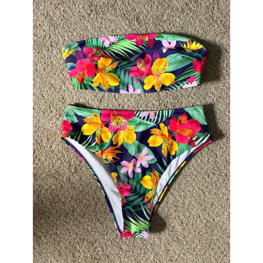 SHEIN Curve Tropical Floral Bandeau Bikini Set Size 0XL